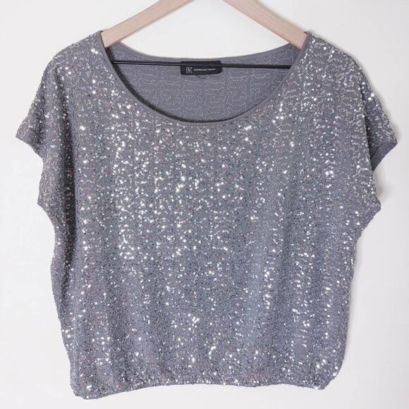 INC International Concepts Silver Gray Sequin Dressy Top XL - Picture 1 of 6